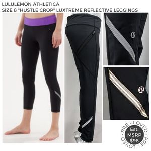Size 8 Lululemon Athletica Black Luxtreme Reflective Trim 'Hustle Crop' Leggings